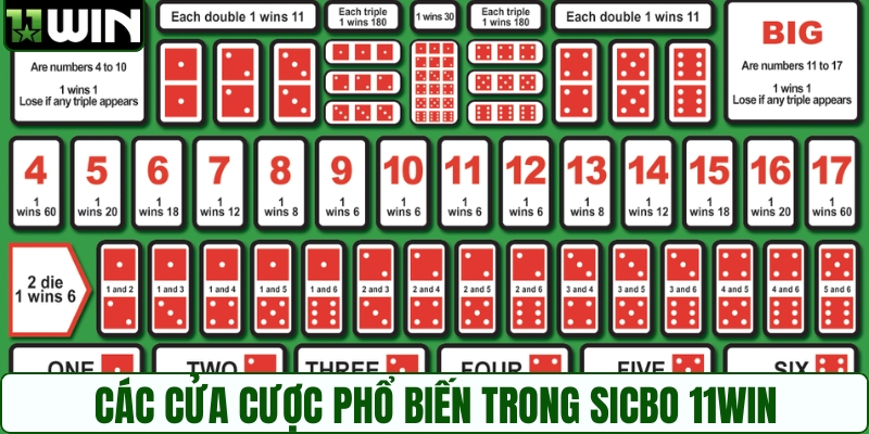 Các cửa cược phổ biến trong Sicbo 11WIN